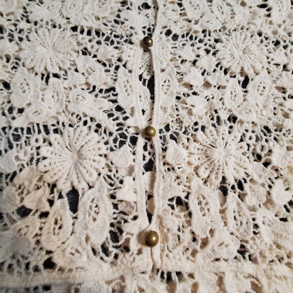 Lovely 153 Crochet Scoop Neck Cotton Tunic Top Cream Ivory Sheer Over Shirt S - Picture 9 of 14